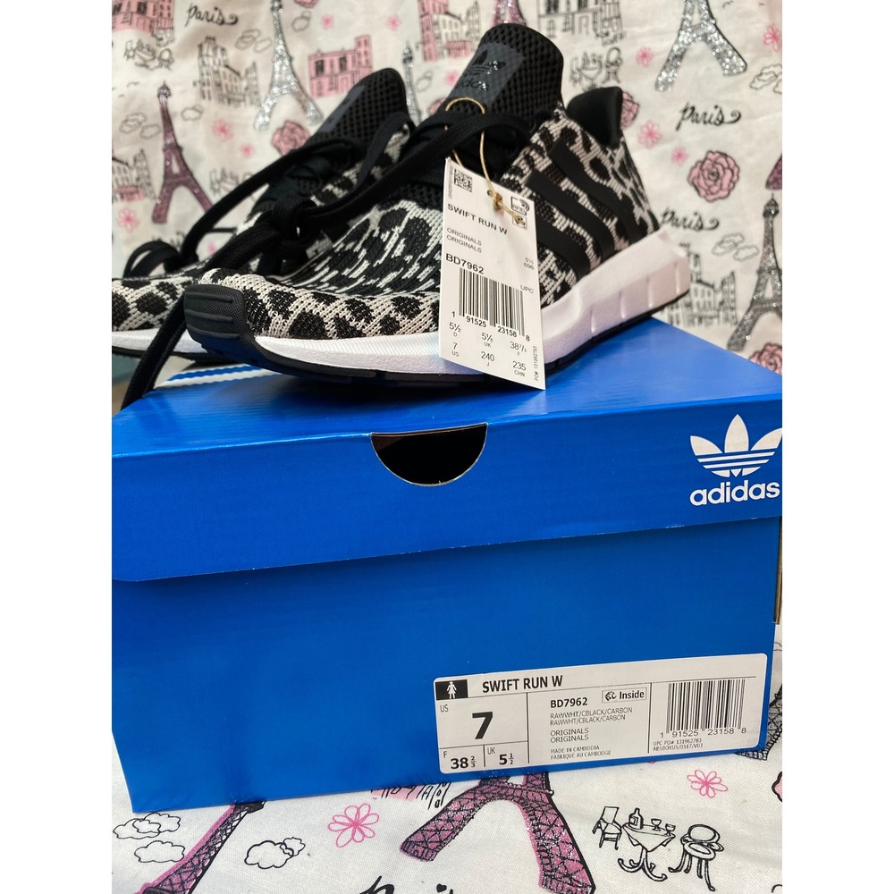 Adidas Originals Swift Run W Leopard Print Black White Sneakers BD7962 Womens 7‎